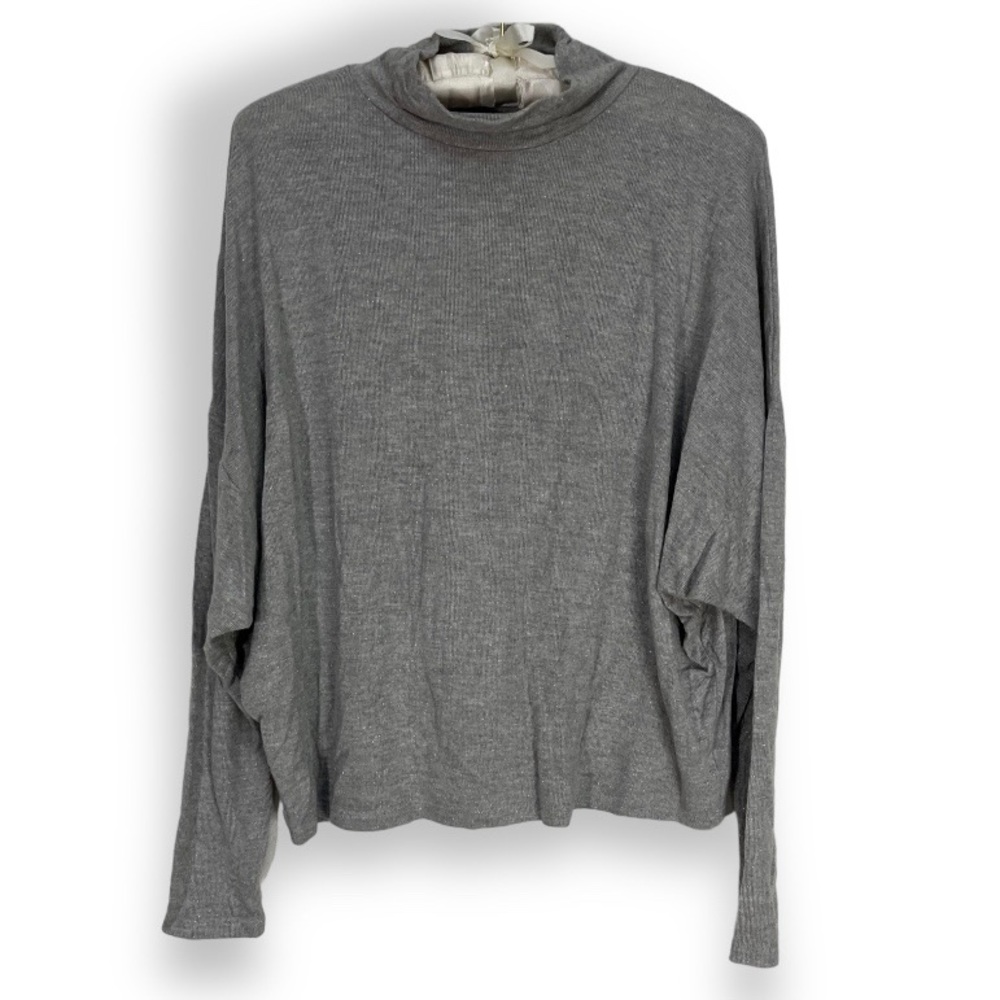 Project Social T Grey Dolman Top Long Sleeve Knit Shirt Silver Metallic Sz S